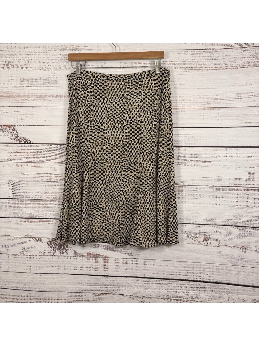 Talbots Tan Black Print Liquid Knit Vintage Skirt